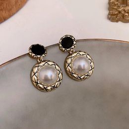 Dangle Earrings Heavy Vintage Premium Round Geometric Drop Female Simulated Pearl Oil Dropped Alloy For Women Jewellery Gift