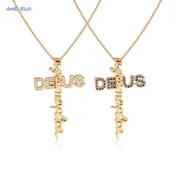 Chains SUNSLL Cubic Zircon Cross Shaped Pendants Necklaces Trendy For Women Girls Gold Plated Clavicle Chain Party Jewellery Gifts