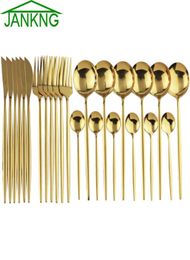 24Pcs Gold Dinnerware Set Mirror Cutlery Tableware 304 Stainless Steel Flatware Western Silverware Kitchen Dinner Knife Spoon Fork5653091