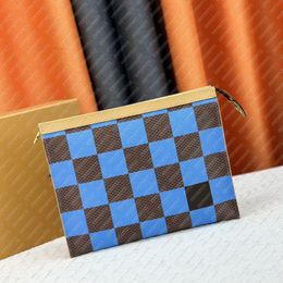 Checked Men Bags Classic Toilet Bags Designer Bags Wallet Bags Luxury Clutch Bags Blue Man's Purse Bags Leather Toiletry Kits Fashion Wallet Purse Bags Card Holder Bag