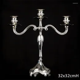 Candle Holders European Style Shiny Silver Plating Smooth Surface Home Decor Tabletop Metal Alloy 3 Pieces Stick