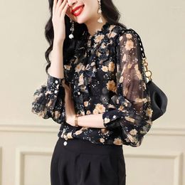 Women's Blouses Chiffon Long Sleeve Shirt Female Spring And Autumn Style French Unique Flounce Upper Outer Garment Korean Women