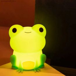 Lamps Shades Cute silicone frog LED night light touch sensor dimmable timer USB rechargeable bedside light for childrens bedroom decoration Q240416