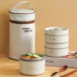 Portable Thermos 304 stainless steel insulated lunch box leakproof sealed bucket student lunch box multi-layer Round bento box 240416