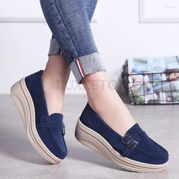 Casual Shoes Women Platform Leather Flats Thick Bottom Height Increasing Slip On Creepers Sneakers Moccasins Suede Loafers