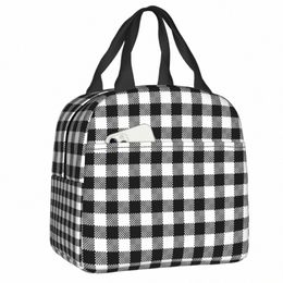 black And White Gingham Lunch Box Women Geometric Chequered Plaid Cooler Thermal Food Insulated Lunch Bag For Work Picnic Bags A1f3#