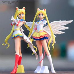 Action Toy Figures New Cartoon 23cm Anime Sailor Moon Tsukino Action Figure Wings Toy Doll Cake Decoration PVC Model Girls Gift Toy for kid Y240415