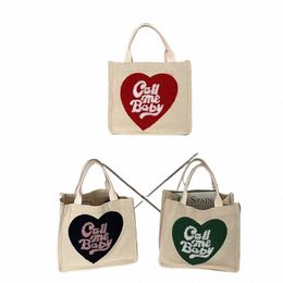 cute Lunch Bag Heart Shape Canvas Picnic Tote Cott Cloth Small Handbag Pouch Dinner Ctainer Food Storage Bags For Lunch Box S4yO#