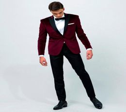 Airtailors vintage Velvet Wine Red Peak Lapel Tuxedowedding Suit for men Groom wear custom make jacketpantbow1818157