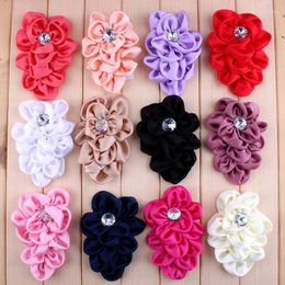 Decorative Flowers 5pcs/lot 12Colors With Bling Buttons For Wedding Artificial Soft Ichthyosis Fabric Flower Headbands