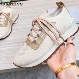 Casual Shoes Spring Famous Flat Sneakers Woman's Breathable Lace-Up Knitted Comfort Run Mujer