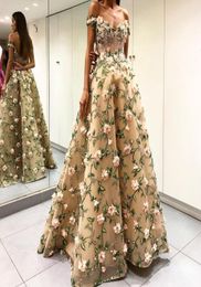 Dubai Fashion Formal Evening Dresses 3D Flowers Sexy Off Shoulder Beads Applique Tulle Ball Gown Prom Dress Glamorous Saudi Celebr2495914