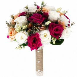 bride Bridesmaid Wedding Bouquet Silk Ribb Roses Artificial Holding Frs Bride Mariage Bouquet Wedding ramo rosas novia l39B#