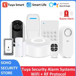 System Tuya Smart Wifi Rf Siren Alexa Google Security Alarm Systems Pir Door Sensor Keypad Doorbell Water Detector Sos 3mp Ip Camera
