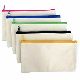 blank DIY Canvas Bag Cosmetic Makeup Pouches Pencil Zipper Bag Storage Organizer Travel Toiletry School Statiery Supplies w2hJ#