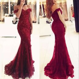 Beaded Elegant Bury Lace Mermaid Prom Dresses Off Shoulder Short Sleeves Floor Length Formal Evening Gowns Vestido De Fiesta