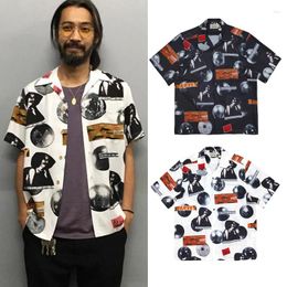 Men's Casual Shirts Full Print Character Black White WACKO MARIA Hawaii Men Woman Good Quality Vacation Loose Lapel Top Tees