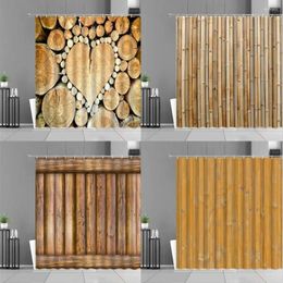 Shower Curtains Bamboo Wood Grain Printing Curtain Waterproof Cloth Bathroom Screen Retro Style Home Decor Wall Cloths Tapestry