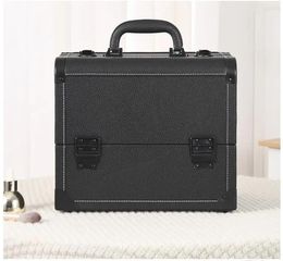 Travel Makeup Train Case PU Leather Professional with Adjustable Strap Portable Cosmetic Organizer Artist Storage 240416