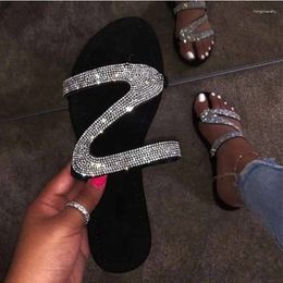 Slippers Sexy Women Beach Sandals Summer Z-shaped Rhinestones Fashion Roman Flat Shoe Sandalias Femininas Non-slip Slides