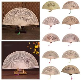 Decorative Figurines Chinese Style Hollow Carved Folding Fan Portable Multicolor Wood Painted Wooden Folded Dance Retro