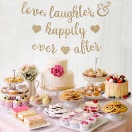 Party Decoration Love Laughter & Happily Ever After Banner Pre-Strung Gold Glitter Bachelorette Wedding Bridal Shower Garland