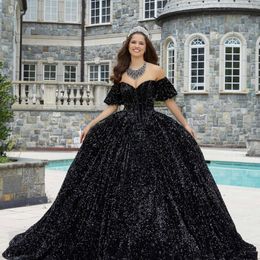 Black Off The Shoulder Ball Gown Quinceanera Dresses Glitter Sequined Vestidos De 15 Anos Birthday Party Prom Gowns Princess 16