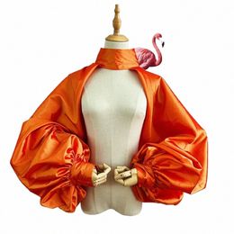 orange Gold Fi Jacket Puffy Sleeves Cloak Short Bolero Shawl High Neck With Butts Bridal Accories D9tr#