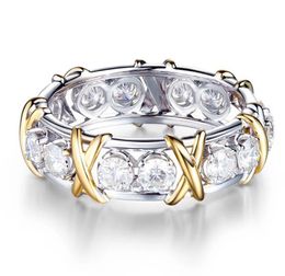 Professional Eternity Diamonique CZ Simulated Diamond 10KT WhiteYellow Gold Filled Wedding Band Cross Ring Size 6119742957
