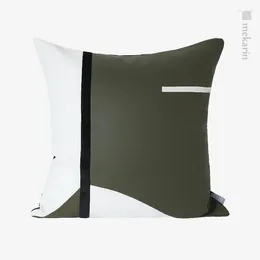 Pillow Nordic Model Room Modern Light Luxury Living Dark Green White Cotton And Linen Stitching Leather