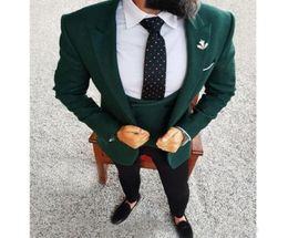 Tailor Made Groom Tuxedos 2022 Dark Green Men Blazer Three Piece Jacket Black Pants Vest Slim Fit Wedding Men Suits6739080