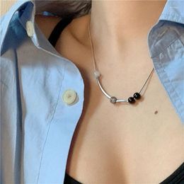Pendant Necklaces Opal Round Beads Steel Chain Necklace For Women Men Korean Fashion Beaded Collar Choker Y2K Jewelry