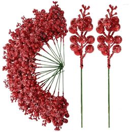 Decorative Flowers 10Pcs Christmas Red Berries Stems Ornament Glitter Berry Branch Cone Holly Xmas Tree Decoration Supplies Gift Decor