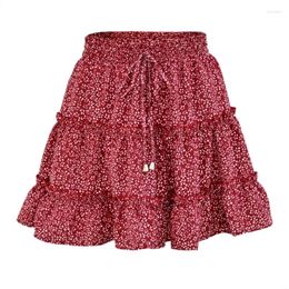 Skirts 2024 Summer Autumn European American Women's High Waist Ruffle Floral Skirt Printed Beach A-line Girls Travel Red Dot