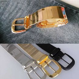 Waist Chain Belts New fashion men all metal alloy belts metal pin buckle metal belt / gold silver black men and women belts accessoriesL240416