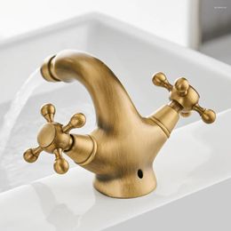 Bathroom Sink Faucets Antique Bidet Faucet Two Ceramic Swivel Handles Water Brass Single Hole Deck Mounted Mixer Tap 7313