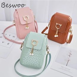 Shoulder Bags Women's Bag 2024 Mini Cross-body Mobile Phone Messenger Woven Pearl Tassel Solid Colour Female Diagonal