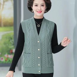 Women's Vests Middle-Aged Elderly Mother Vest Women Autumn V Neck Knitting Cardigan Tops Casual Sleeveless Solid Color Waistcoat Female