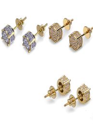 New Fashionv18K Real Gold Hip Hop CZ Zirconia Round Stud Earrings 07cm for Men Full Diamond Earring Studs Rapper Jewellery Gifts fo7617009