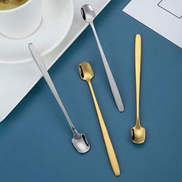 Dinnerware Sets Coffee Stirring Spoon Reusable Waterproof Dessert Spoons Square Head Teaspoons Stick Kitchen Supplies 17cm/Gold