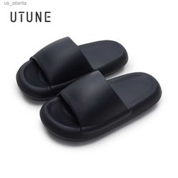 Slippers UTUNE Thick Sole Women Summer Massage Soft EVA High Heel Bath Indoor Home Slides Sandals Couple Anti-slip Outside Shoes H240416 1O9D