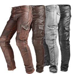 Pants Genuine Leather Pants Men Real Natural Cowhide Cow Skin Harem Pants Motorcycle Biker Waterproof Windproof Male Brand Trousers