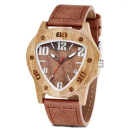 Wristwatches Men's Wooden Quartz Fashion Brown Triangle Dial Strap Watches For Men-Brown Bracelet