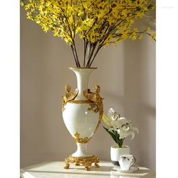Vases Luxury White Home Decoration Tabletop Ceramic&porcelain Copper Brass With Angel Statue Jar Flower Vase For Decor