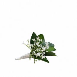 fresh Forest Series Imitati Green Plant Brooch White Fr Groom Men Wedding Suit Pin Dinner Corsage Gift Exquisite Accory 13GL#