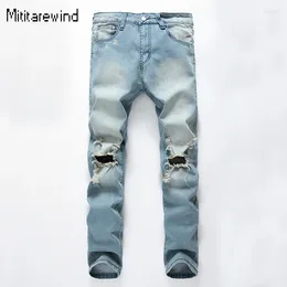 Men's Jeans Big Hole Men Hip Hop Streetwear Vintage Slim Cotton Mid-waist Straight Washed Distressed Causal Denim Pants