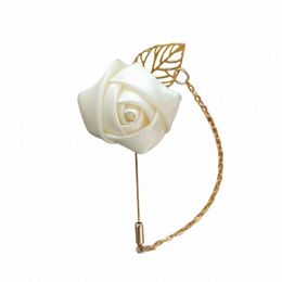 boutnieres for Wedding Corsage Pins Groom Men Brooch Frs Bride Silk Roses Gold Broche Mariage Butthole Lapel Accories 35Nt#