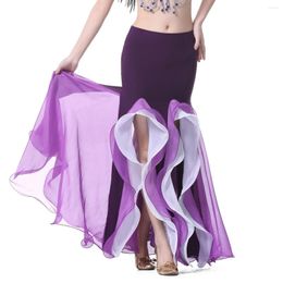 Stage Wear Crystal Cotton Double Slit Intercolor Skirt Belly Dance Show Performance Accessories