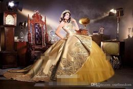 Luxury Gold Embrodiery Appliques Quinceanera Dresses Sweetheart Neck Detachable Ruffles Skirt Sweet 16 Birthday Party Pageant Dres7332435