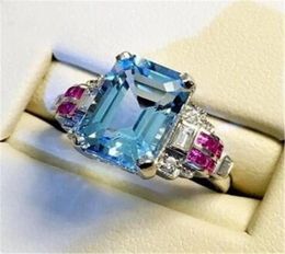 Size 610 Top Sell Luxury Jewellery 925 Sterling Silver Aquamarine CZ Diamond Gemstones Ruby Party Women Wedding Engagement Band Rin9319368